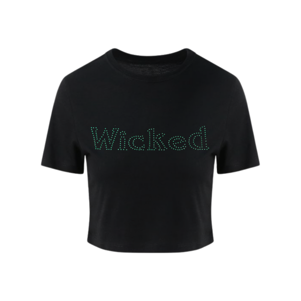 Wicked Musical crop T Shirt with gorgeous green bling design