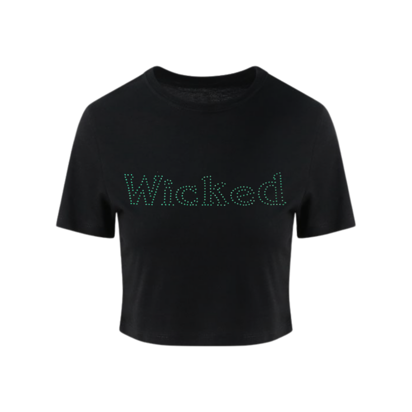 Wicked Musical crop T Shirt with gorgeous green bling design