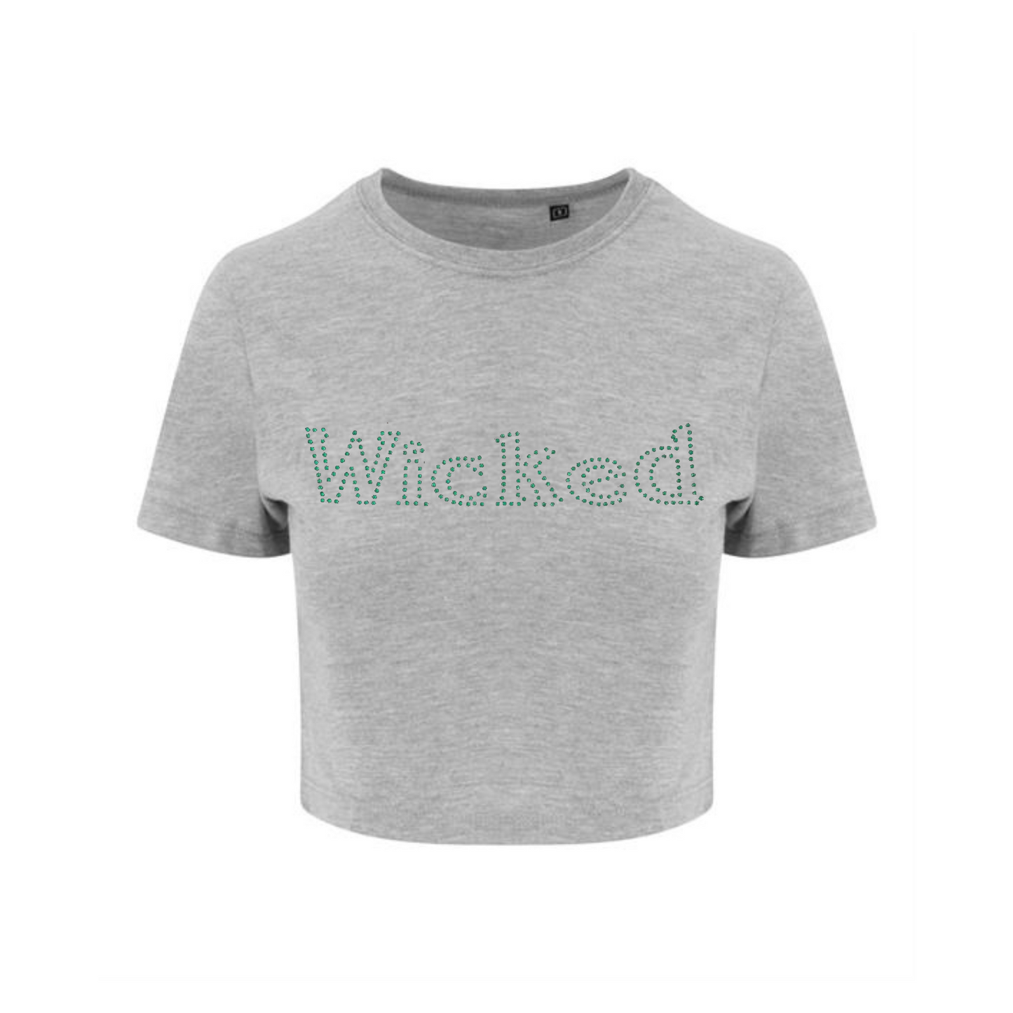 Wicked Musical crop T Shirt with gorgeous green bling design