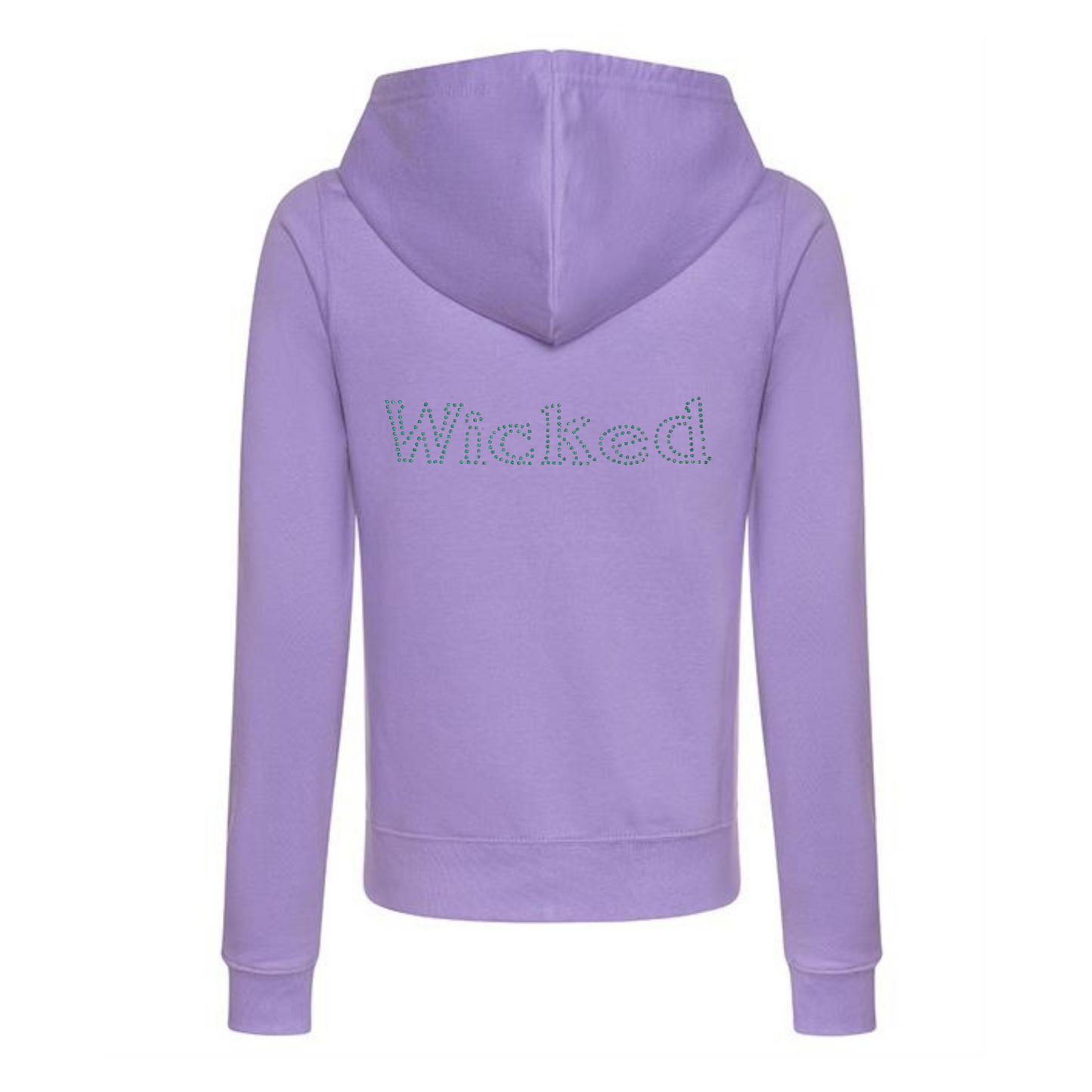 purple zip hoodie with green bling wicked rhinestones wording on the back